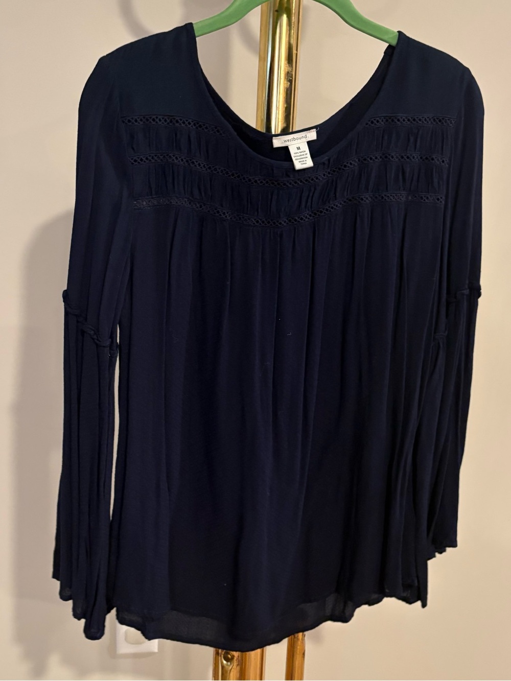 M Navy Crochet-Yoke Long Wide Sleeve Blouse Renaissance Fairy